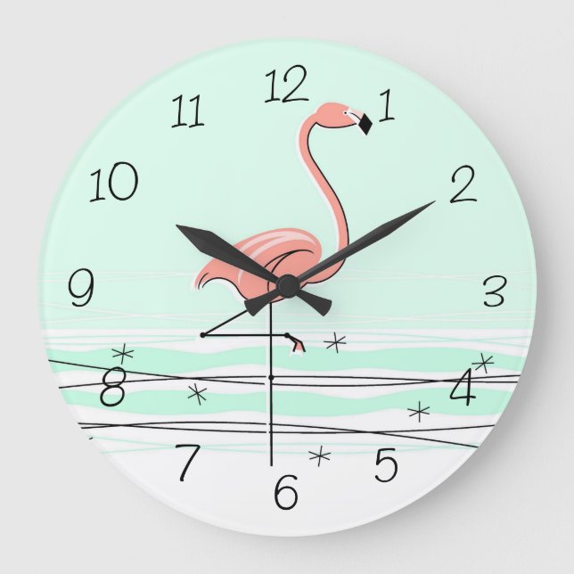 Reloj Redondo Grande Número de Flamingo Aqua todo el día (Anverso)