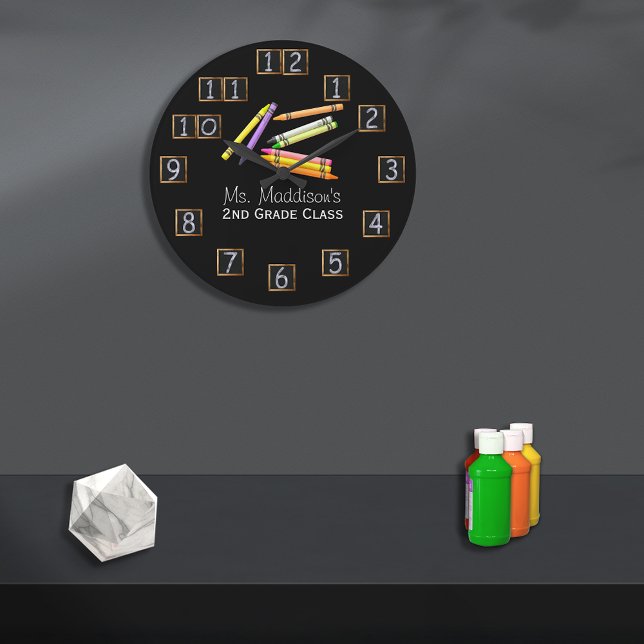 Reloj Redondo Grande Número de tablero de cuadros de Crayons del profes (Subido por el creador)