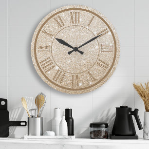 Reloj Redondo Grande Número Romano Brillante Dorado Glitter Femenino