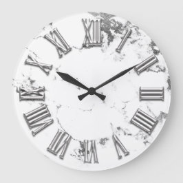 Reloj Redondo Grande NÚMERO romano de Piedra Metalizado de mármol blanc