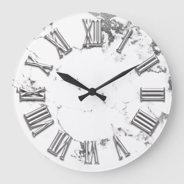 Reloj Redondo Grande NÚMERO romano de Piedra Metalizado de mármol blanc (Anverso)
