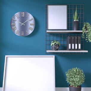 Reloj Redondo Grande Número romano de plata gris metalizado gris del