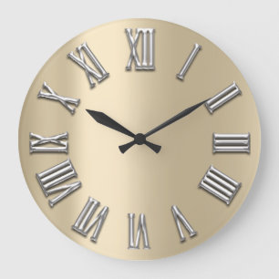 Reloj Redondo Grande Número romano de plata gris metalizado gris gris