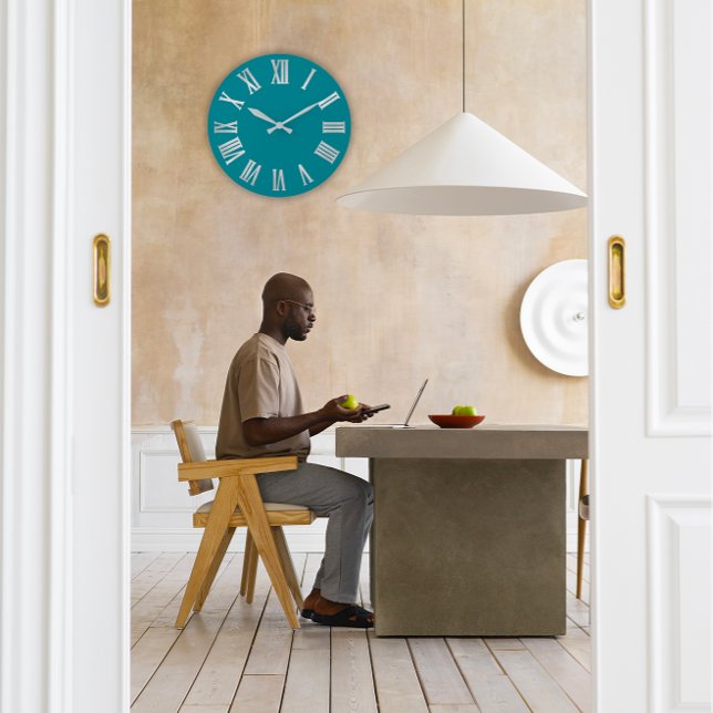 Reloj Redondo Grande Número romano gris de plata azul Aqua verde azulad (Custom Logo House Real Estate Agent Gold Black Squ Classic Round Sticker)