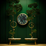 Reloj Redondo Grande Número romano Monstera Tropical Verde Oro Metálico<br><div class="desc">Florencia de diseño italiano - moda de lujo florenciaK</div>