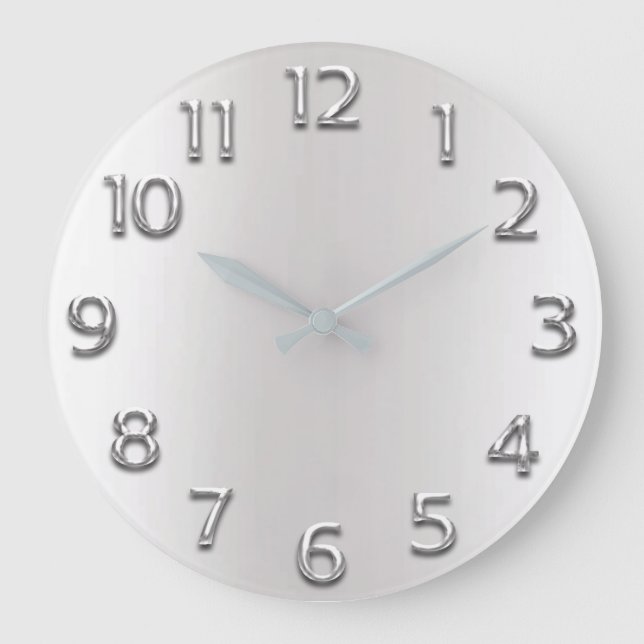 Reloj Redondo Grande Números árabes gris gris y plateado metalizado Min (Anverso)
