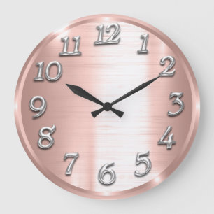 Reloj Redondo Grande Números árabes metálicos Rosa gris gris gris
