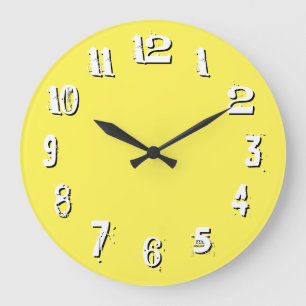 Reloj Redondo Grande Números Artísticos Blanco Negro Amarillo