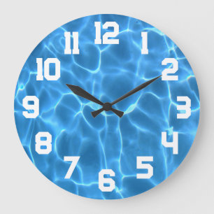 Reloj Redondo Grande Números Atléticos Blancos Piscina Azul Acuático