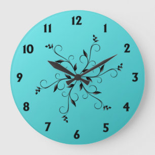 Reloj Redondo Grande Números azules y acentos de la aguamarina
