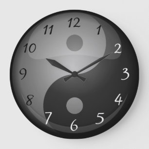 Reloj Redondo Grande Números blancos y negros de Yin yang