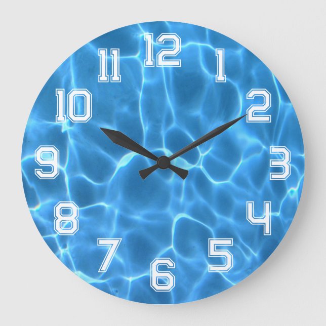 Reloj Redondo Grande Números de esquema atlético blanco Piscina azul (Anverso)