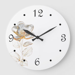 Reloj Redondo Grande Números de Flor de Oro