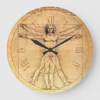 Reloj Redondo Grande Números de Leonardo Da Vinci Vitruvian