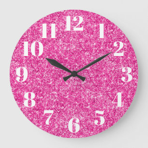 Reloj Redondo Grande Números de moda con brillo rosa de lujo