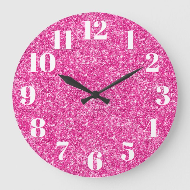 Reloj Redondo Grande Números de moda con brillo rosa de lujo (Anverso)