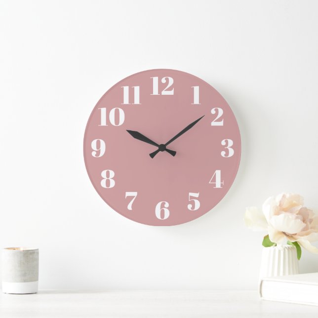 Reloj Redondo Grande Números de moda en rosa polvoriento (Hogar)