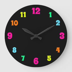 Reloj Redondo Grande Números de neón brillantes sobre negro