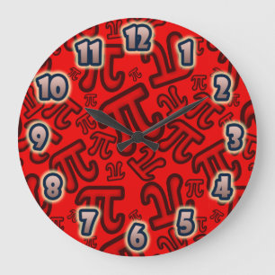Reloj Redondo Grande Números de Pi Locos ORIGINALES - BLOQUE Rojo