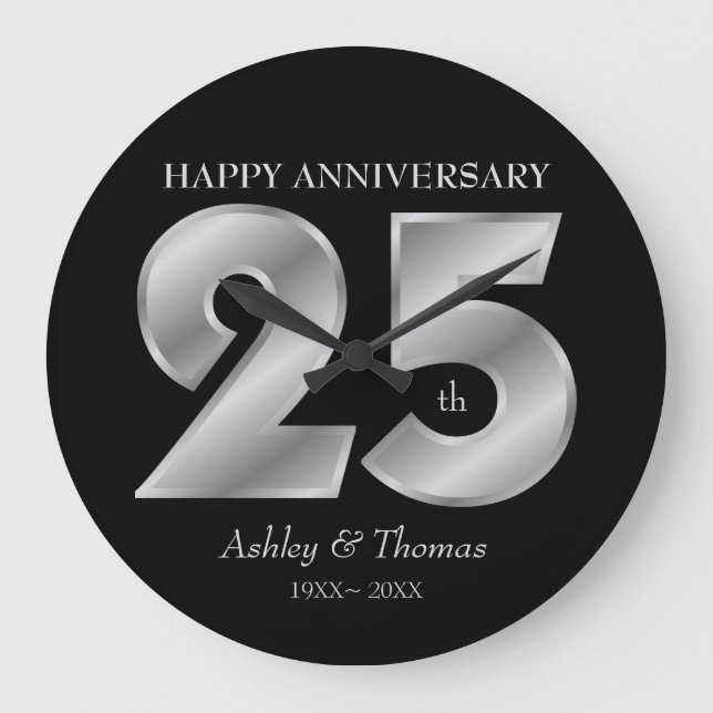 Reloj Redondo Grande Números de Plata Brillante (Anverso)