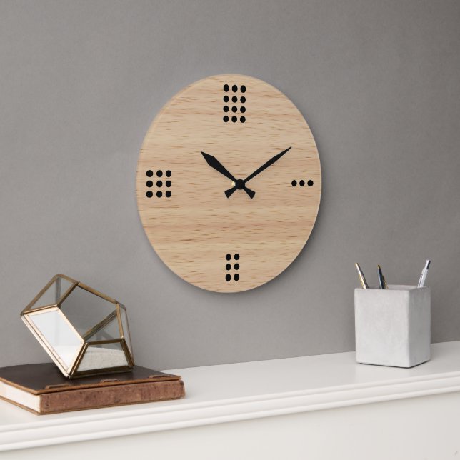 Reloj Redondo Grande Números De Puntos Contemporáneos En Faux Wooden (Oficina)