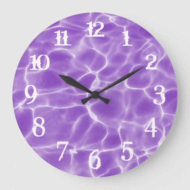 Reloj Redondo Grande Números de Salpicadura Blanca Piscina Morada (Anverso)