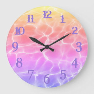 Reloj Redondo Grande Números de Salpicadura Morada Arcoíris Piscina de