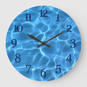 Reloj Redondo Grande Números de salpicaduras azules de la marina Piscin