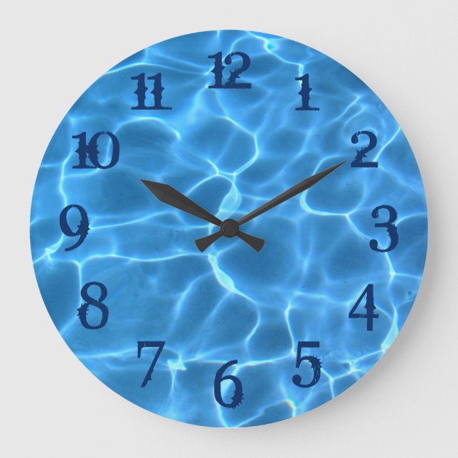 Reloj Redondo Grande Números de salpicaduras azules de la marina Piscin (Anverso)