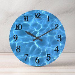 Reloj Redondo Grande Números de salpicaduras negras Piscina azul Aqua