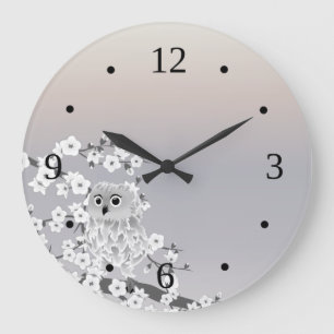 Reloj Redondo Grande Números de taúpe beige de búho lindo