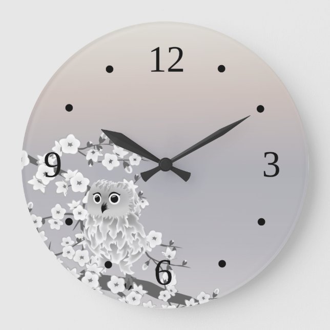 Reloj Redondo Grande Números de taúpe beige de búho lindo (Anverso)