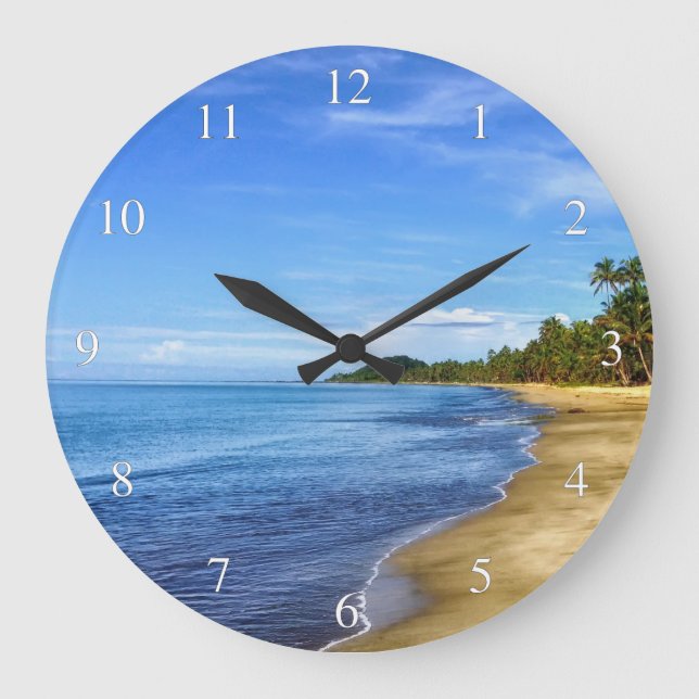 Reloj Redondo Grande Números del agua azul y del cielo de la playa de (Anverso)