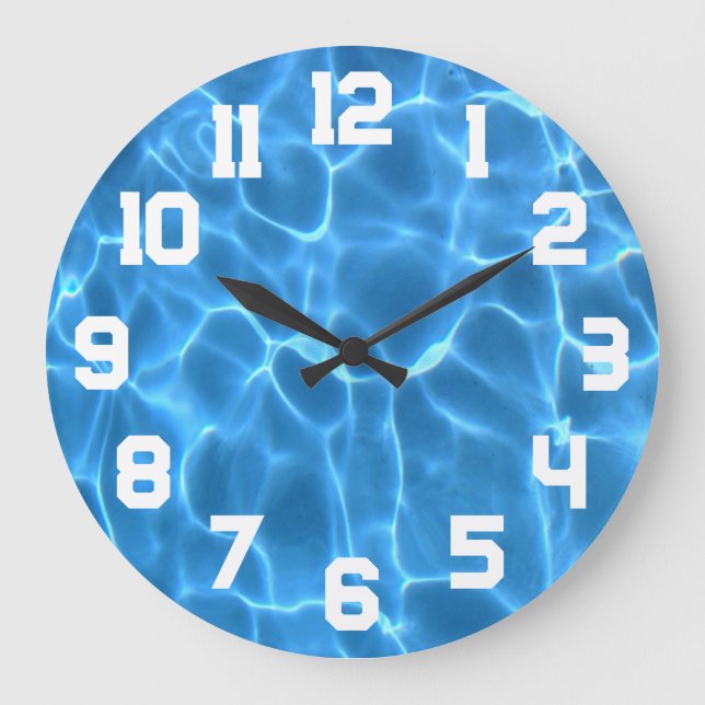 Reloj Redondo Grande Números deportivos blancos Piscina azul Aqua (Anverso)