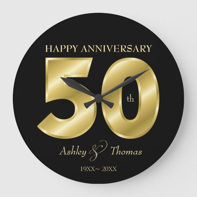 Reloj Redondo Grande Números dorados brillantes (Anverso)