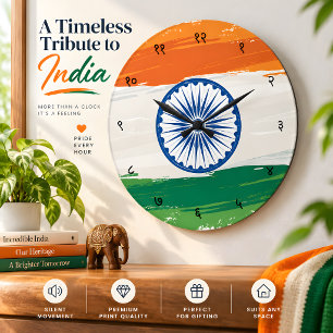 Reloj Redondo Grande Números en hindi sánscrito con la bandera tricolor