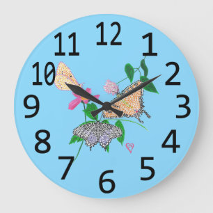 Reloj Redondo Grande Números grandes Bonito Mariposas Muro Candado