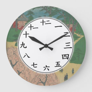 Reloj Redondo Grande Números japoneses ocultan flores rosadas de árbol