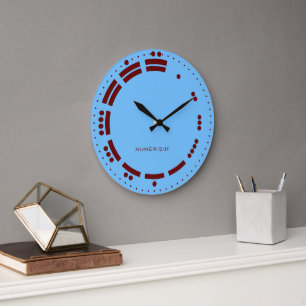 Reloj Redondo Grande Números Mayas Azules y Rojos Antiguos Arte Minimal