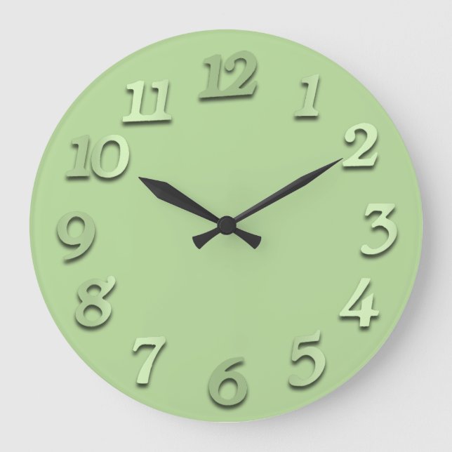 Reloj Redondo Grande Números mínimos Guisantes verdes de la menta gris  (Anverso)