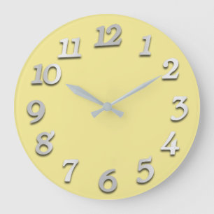 Reloj Redondo Grande Números mínimos Pastel amarillo gris canario gri