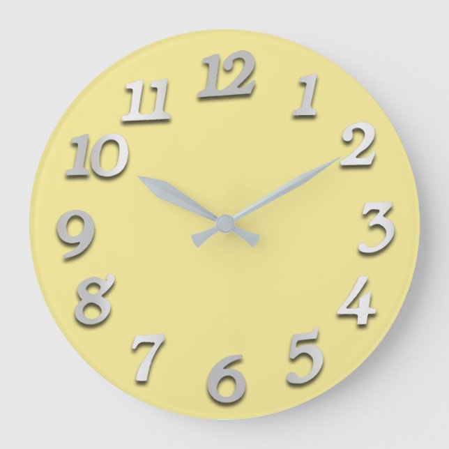 Reloj Redondo Grande Números mínimos Pastel amarillo gris canario gris (Anverso)
