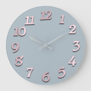 Reloj Redondo Grande Números mínimos Pastel gris azul gris Elegante