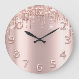 Reloj Redondo Grande Números mínimos Rosa Perforaciones rosadas Metálic