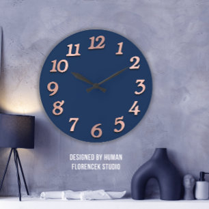 Reloj Redondo Grande Números mínimos Subió 3D de la Marina Azul de O