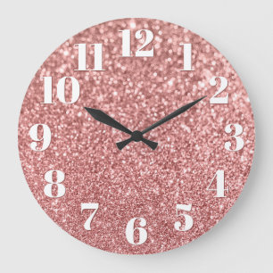 Reloj Redondo Grande Números Modernos Faux Brillante Rosa Dorado Purpur