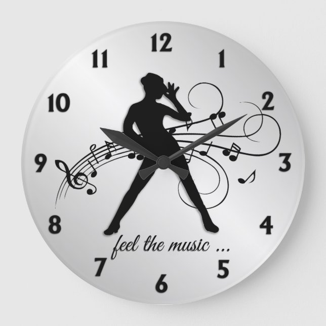 Reloj Redondo Grande Números negros de baile modernos (Anverso)