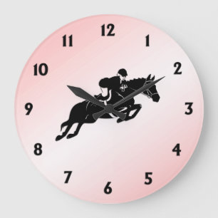 Reloj Redondo Grande Números negros rosados de jumper ecuestres
