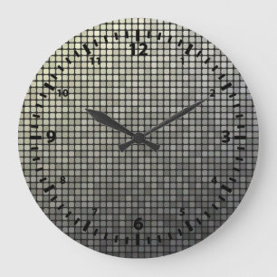 Reloj Redondo Grande Números Negros y Cuadrados de Metal Falso Grunge