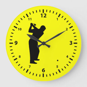 Reloj Redondo Grande Números negros y golfista sobre fondo amarillo